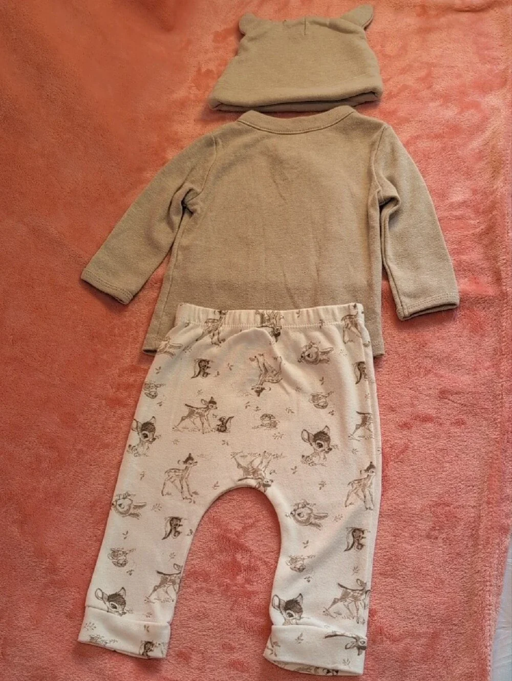 Disney Bambi 3/6m Matching Set With Beanie And Bib